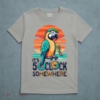 It's 5 O’Clock Somewhere Parrot Summer Beach Sunset Gift T-Shirt thumb 5