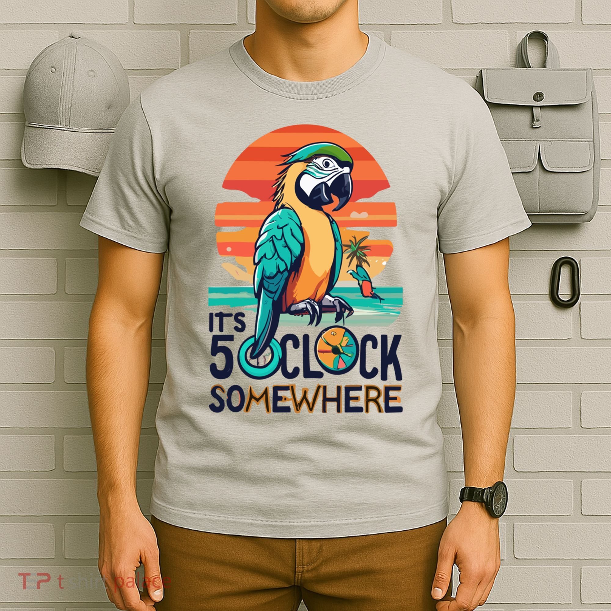 It's 5 O’Clock Somewhere Parrot Summer Beach Sunset Gift T-Shirt