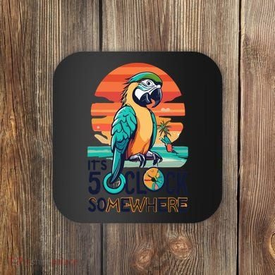 It's 5 O’Clock Somewhere Parrot Summer Beach Sunset Gift Coaster
