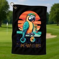 It's 5 O’Clock Somewhere Parrot Summer Beach Sunset Gift Golf Towel thumb 1