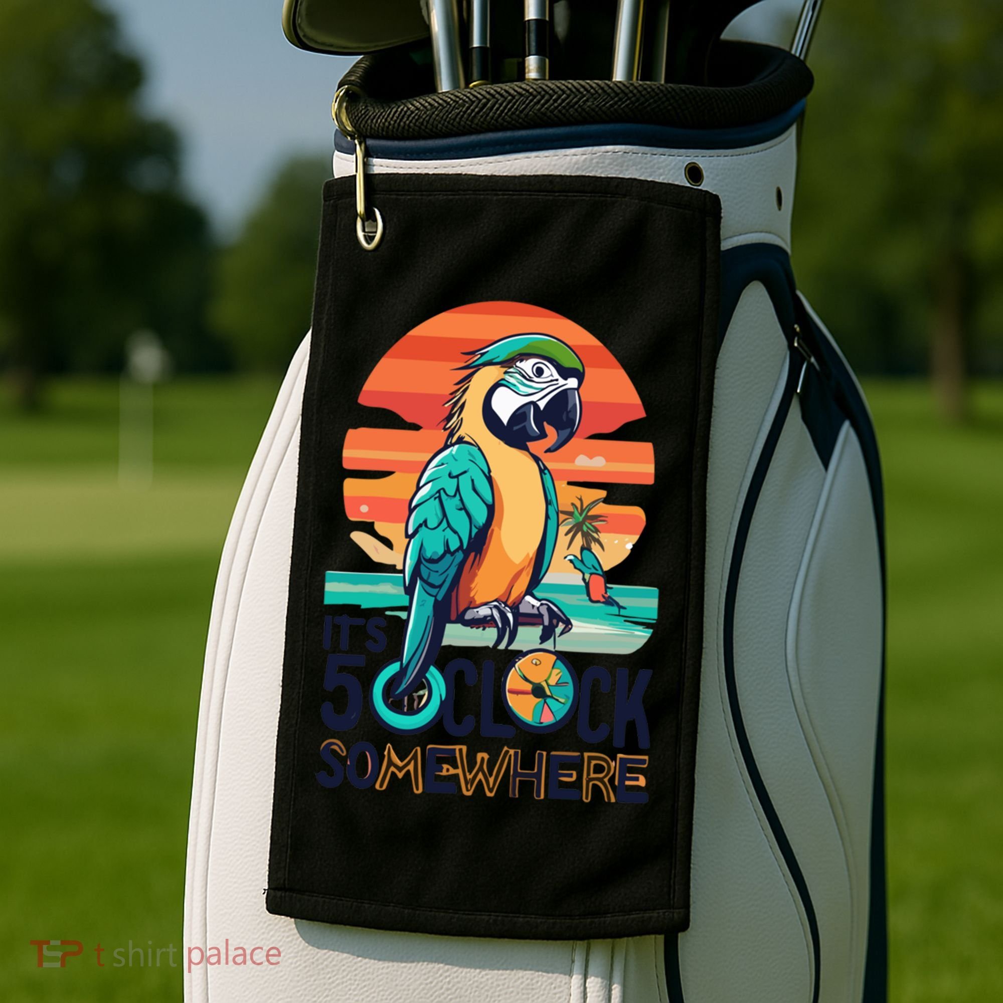 It's 5 O’Clock Somewhere Parrot Summer Beach Sunset Gift Golf Towel