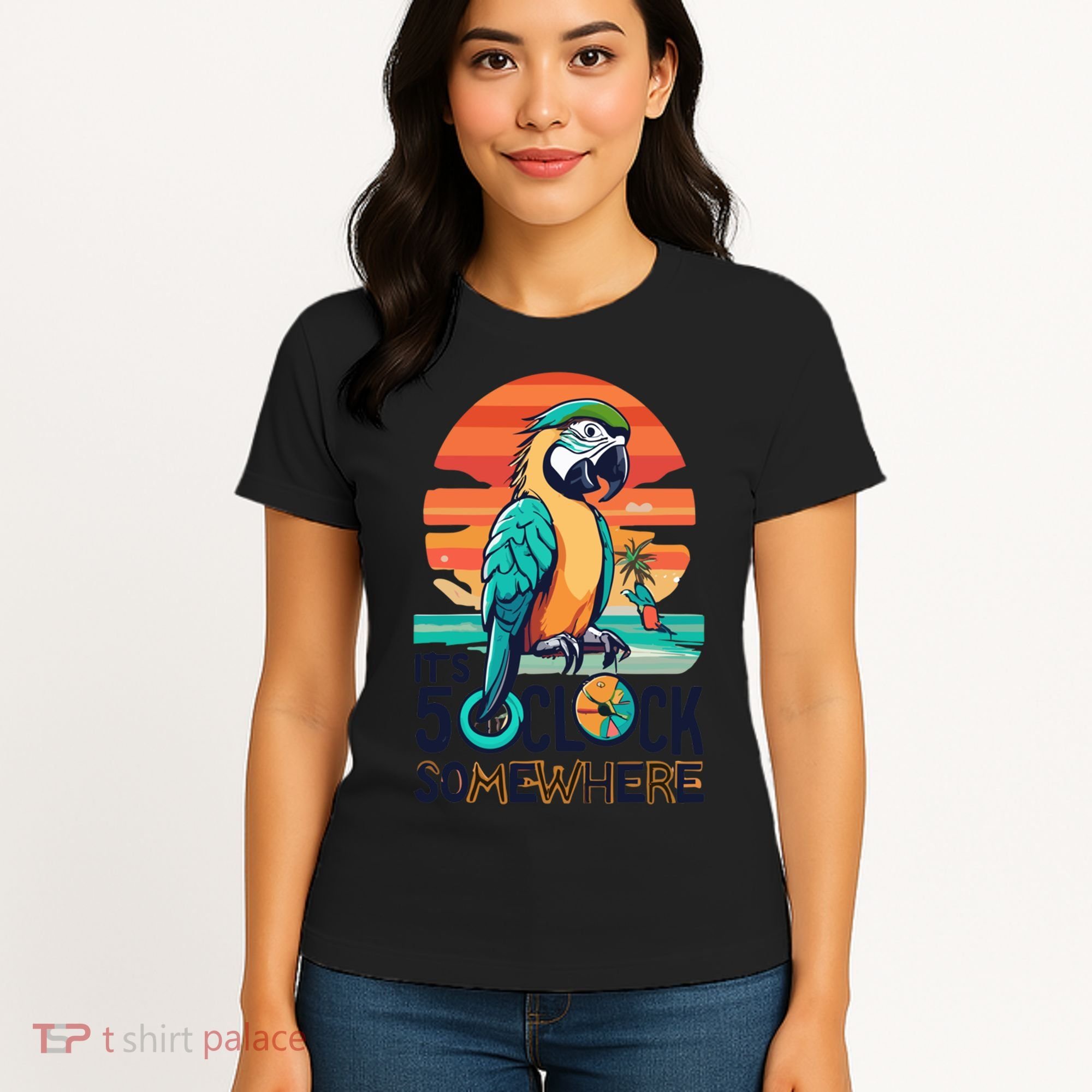 It's 5 O’Clock Somewhere Parrot Summer Beach Sunset Gift Women's T-Shirt
