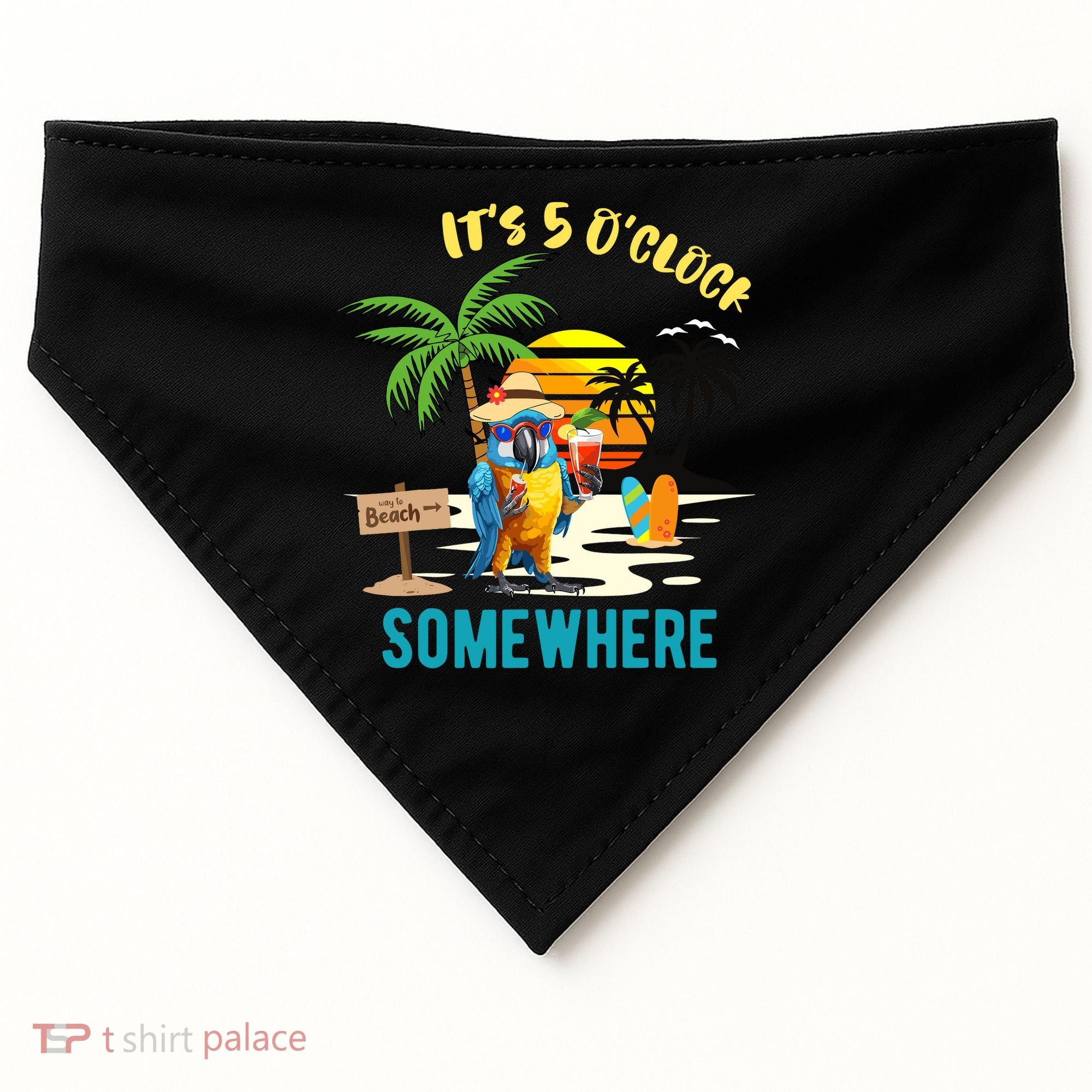 ItS 5 O’Clock Somewhere Parrot Sunset Drinking USA-Made Doggie Bandana