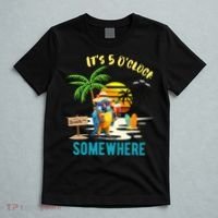 ItS 5 O’Clock Somewhere Parrot Sunset Drinking T-Shirt thumb 5