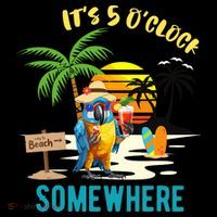 ItS 5 O’Clock Somewhere Parrot Sunset Drinking Button thumb 1