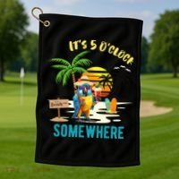 ItS 5 O’Clock Somewhere Parrot Sunset Drinking Golf Towel thumb 1