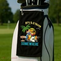 ItS 5 O’Clock Somewhere Parrot Sunset Drinking Golf Towel thumb 2