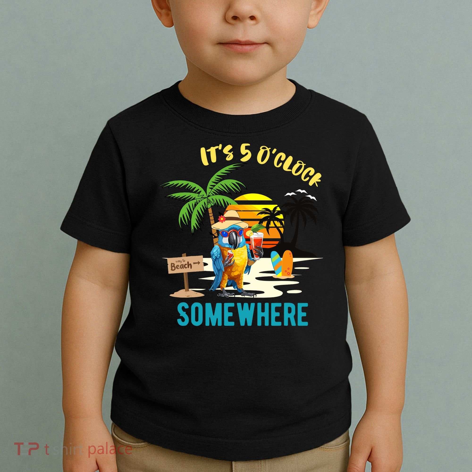 ItS 5 O’Clock Somewhere Parrot Sunset Drinking Toddler T-Shirt