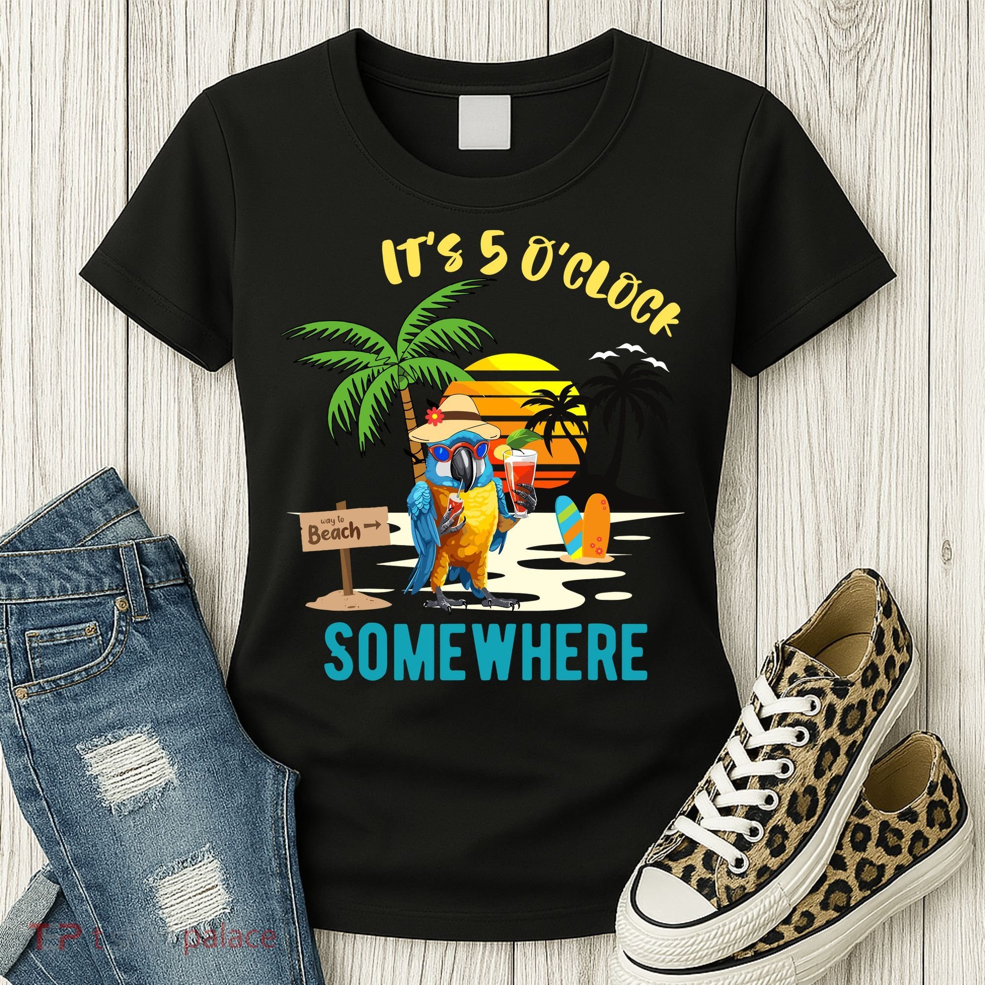 ItS 5 O’Clock Somewhere Parrot Sunset Drinking Women's T-Shirt