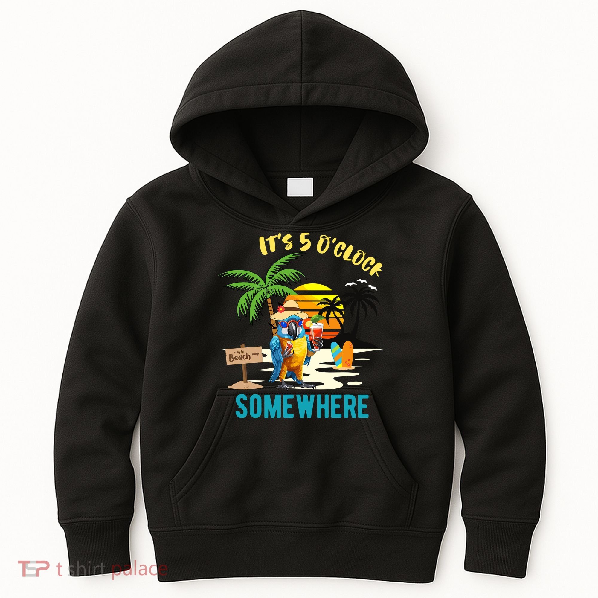 ItS 5 O’Clock Somewhere Parrot Sunset Drinking Kids Hoodie