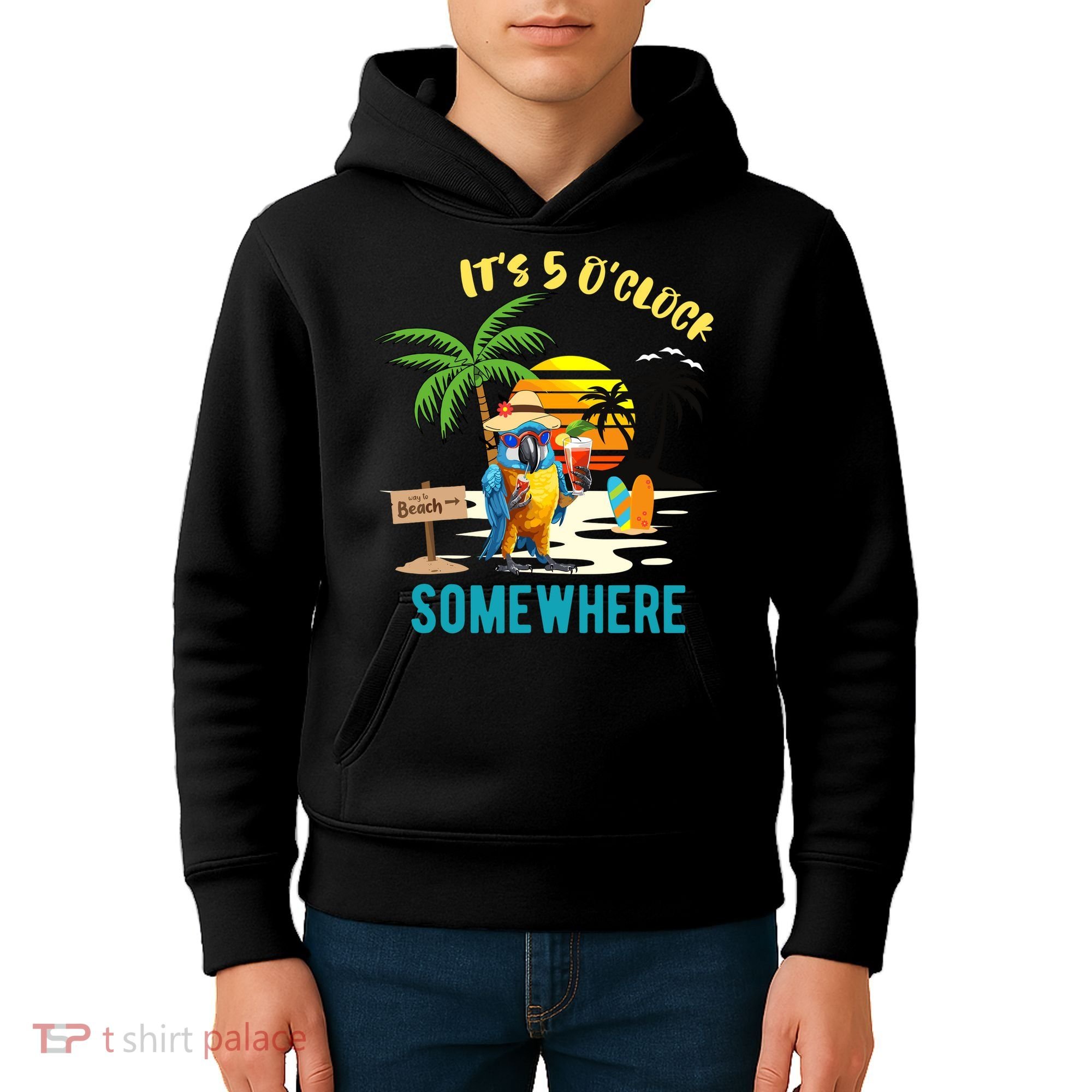 ItS 5 O’Clock Somewhere Parrot Sunset Drinking Kids Hoodie