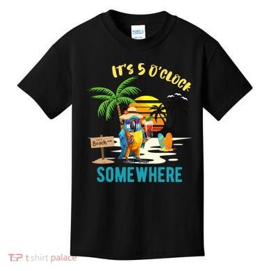 ItS 5 O’Clock Somewhere Parrot Sunset Drinking Kids T-Shirt
