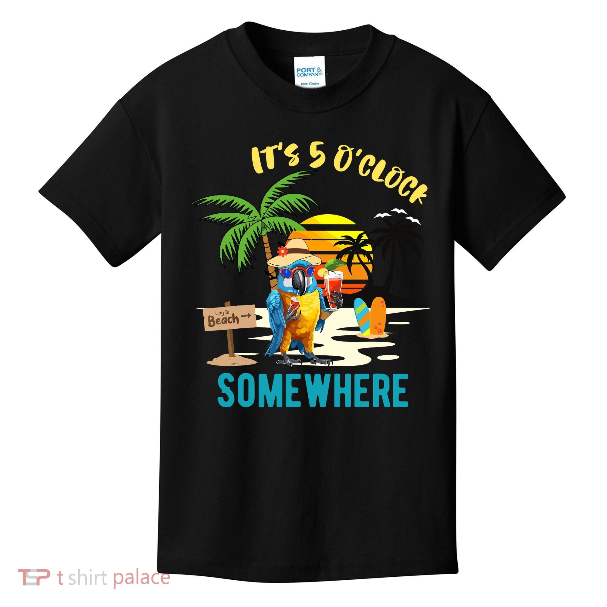 ItS 5 O’Clock Somewhere Parrot Sunset Drinking Kids T-Shirt