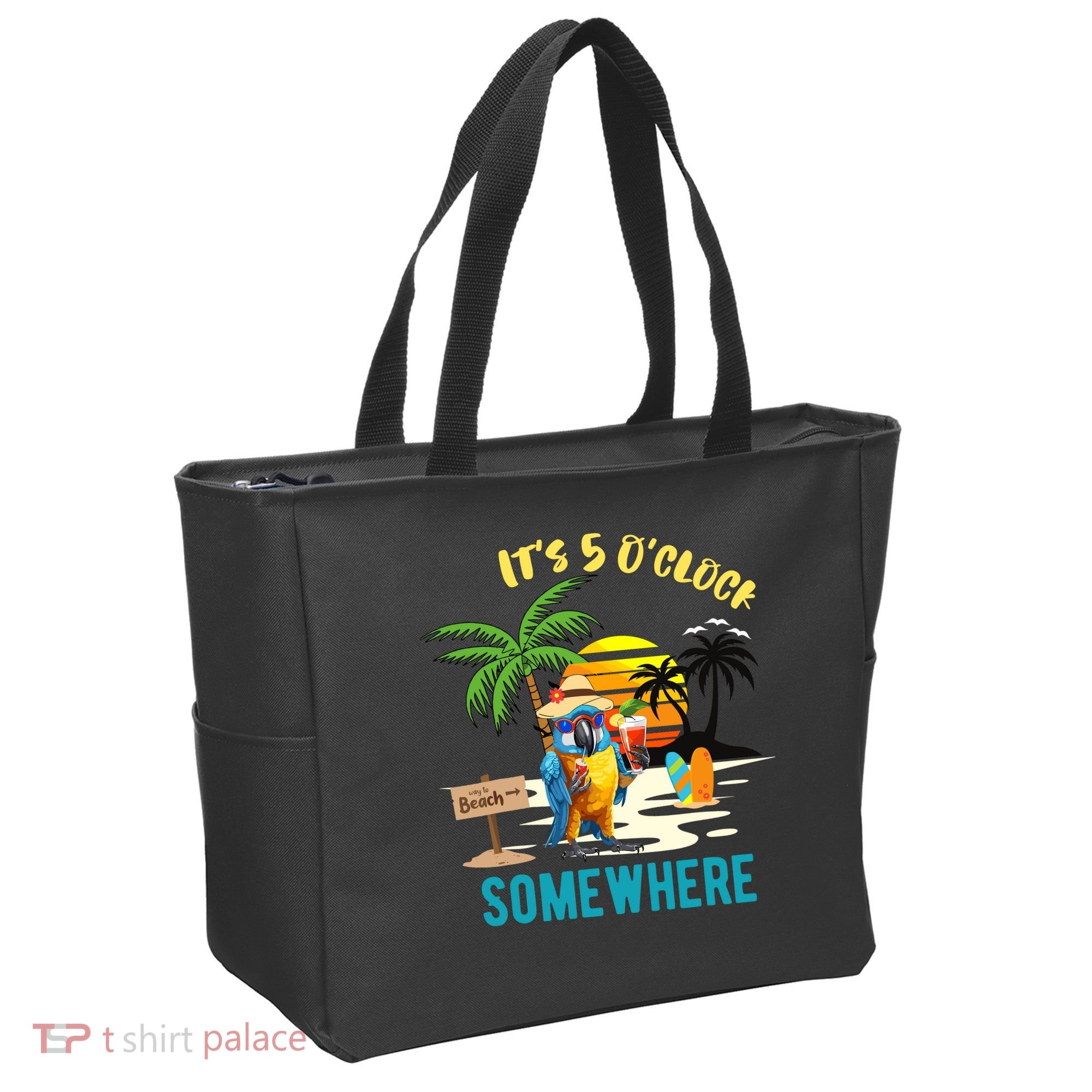 ItS 5 O’Clock Somewhere Parrot Sunset Drinking Tote Bag