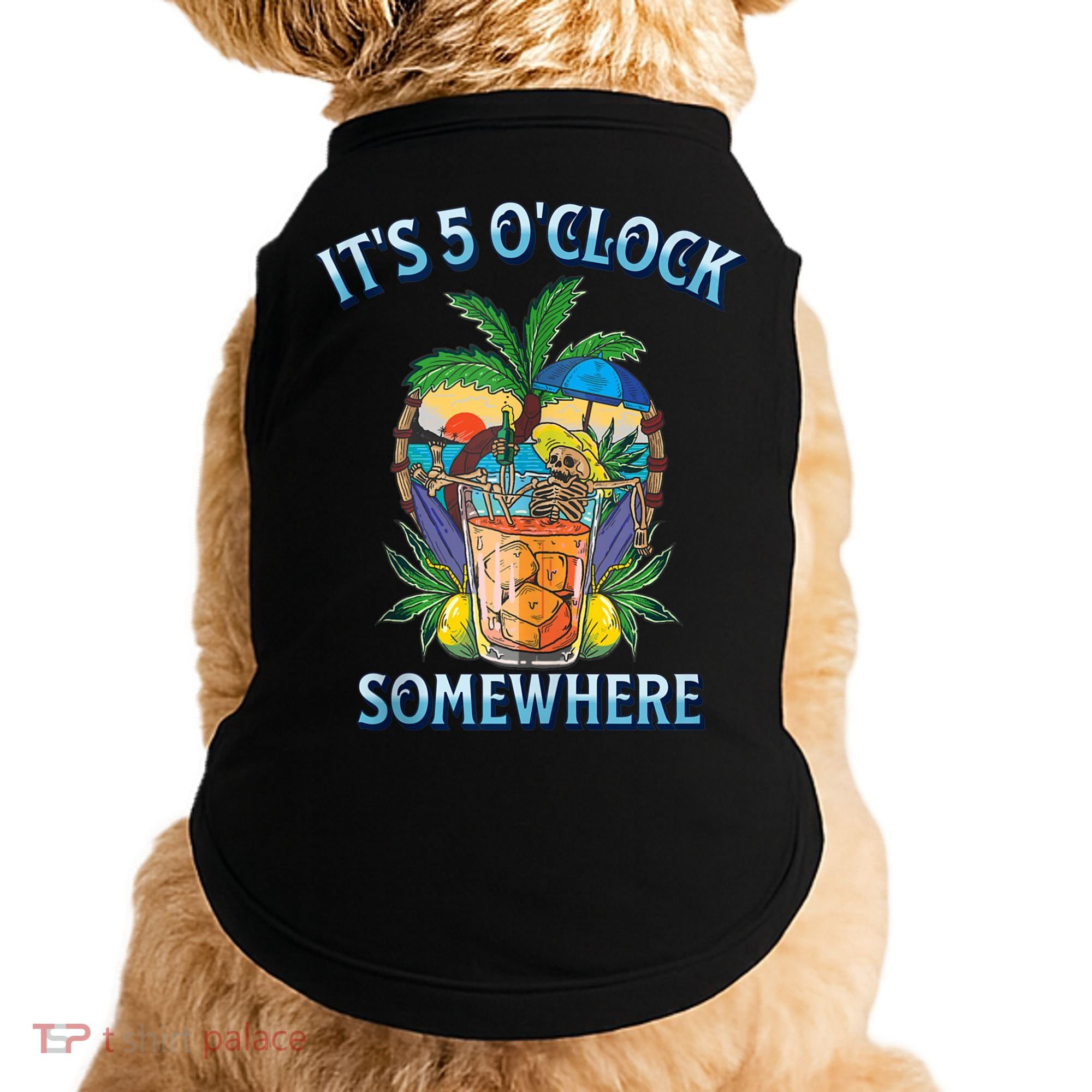 It's 5 O’clock Somewhere Summer Retro Sunset Drinking Doggie Tank