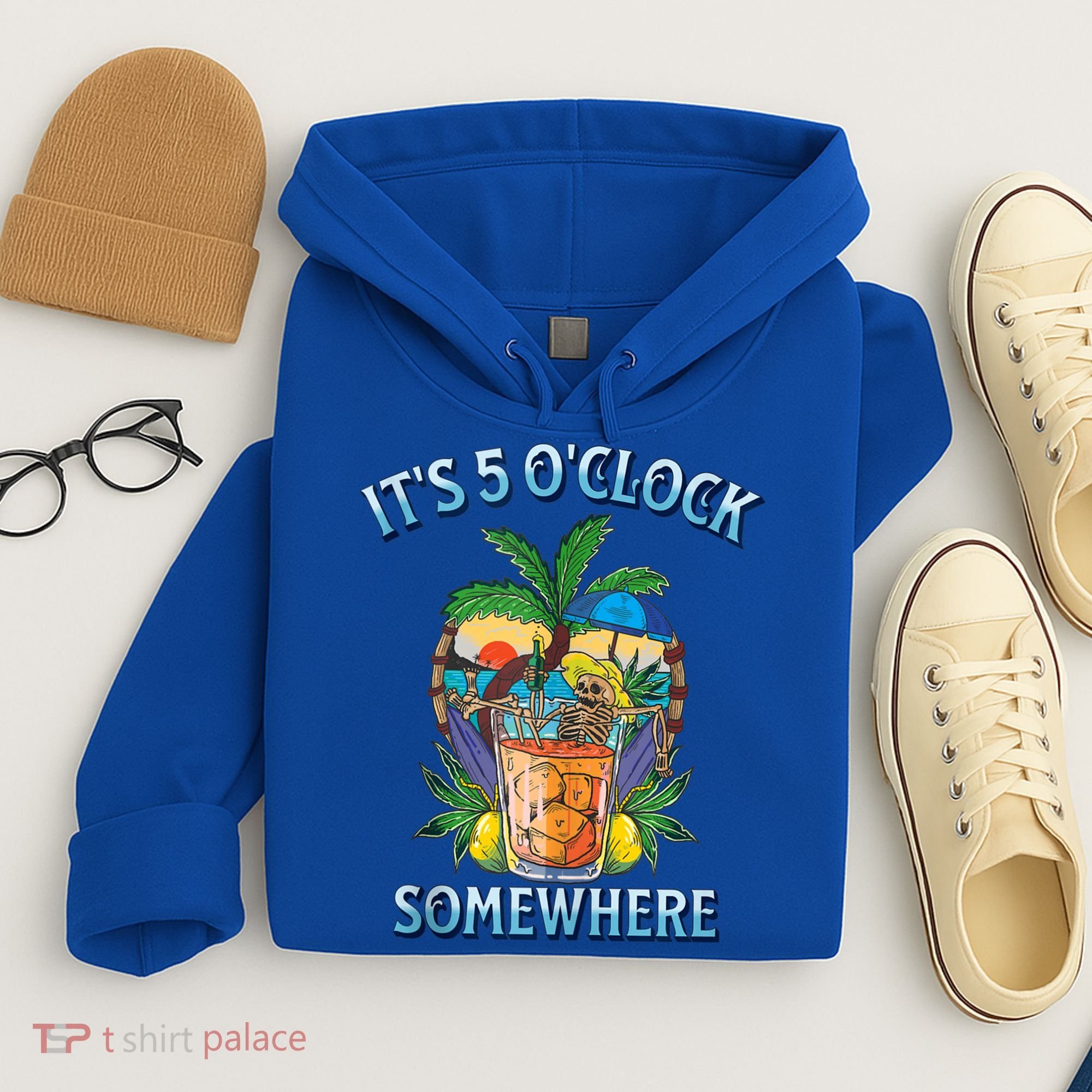 It's 5 O’clock Somewhere Summer Retro Sunset Drinking Hoodie