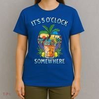 It's 5 O’clock Somewhere Summer Retro Sunset Drinking T-Shirt thumb 4