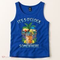 It's 5 O’clock Somewhere Summer Retro Sunset Drinking Tank Top thumb 2