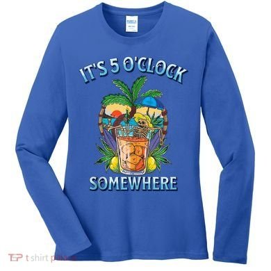 It's 5 O’clock Somewhere Summer Retro Sunset Drinking Women's Long Sleeve Shirt