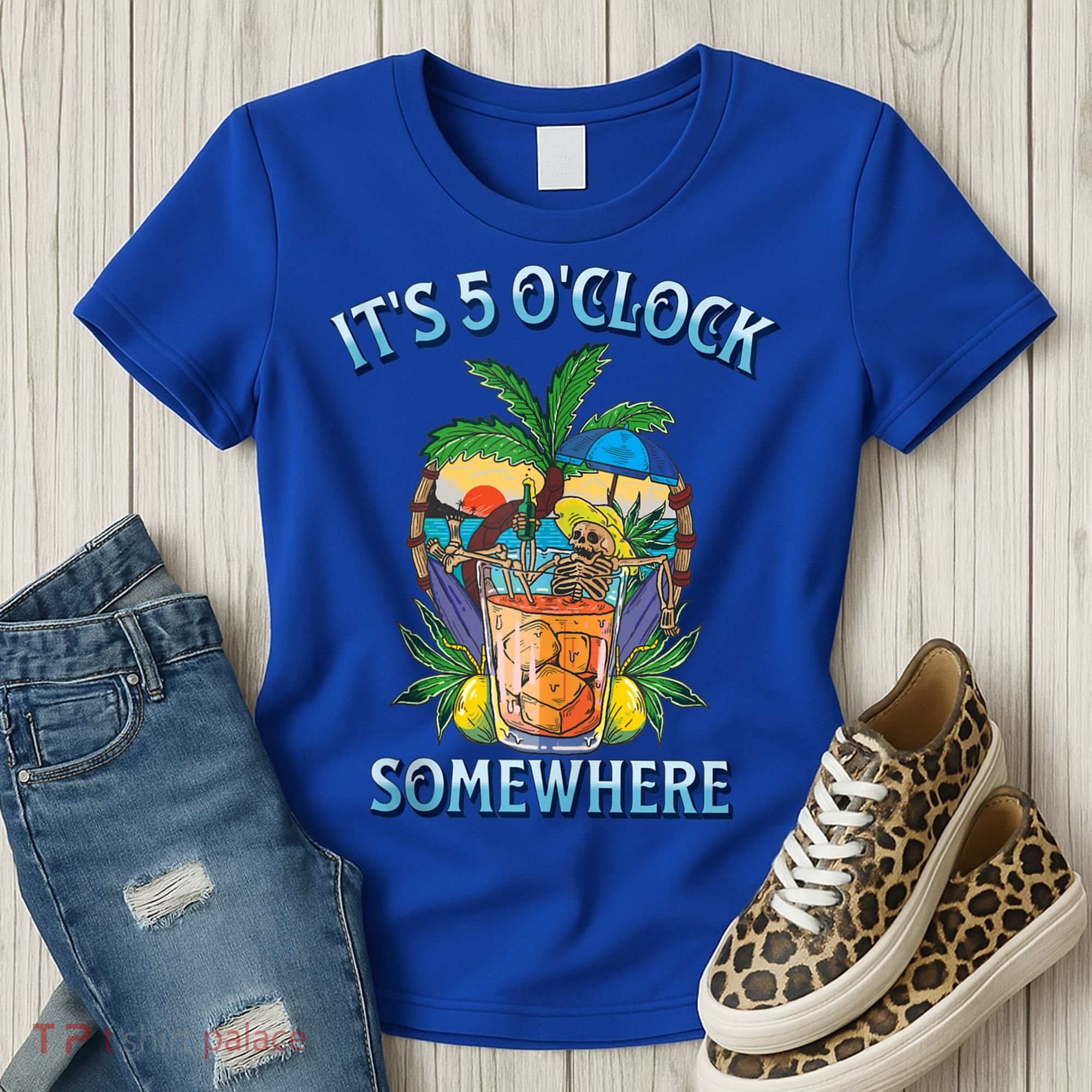 It's 5 O’clock Somewhere Summer Retro Sunset Drinking Women's T-Shirt