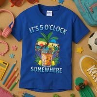 It's 5 O’clock Somewhere Summer Retro Sunset Drinking Kids T-Shirt thumb 3
