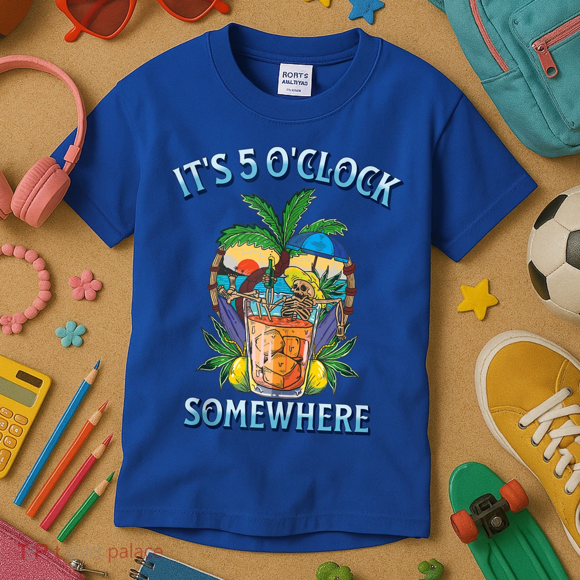 It's 5 O’clock Somewhere Summer Retro Sunset Drinking Kids T-Shirt