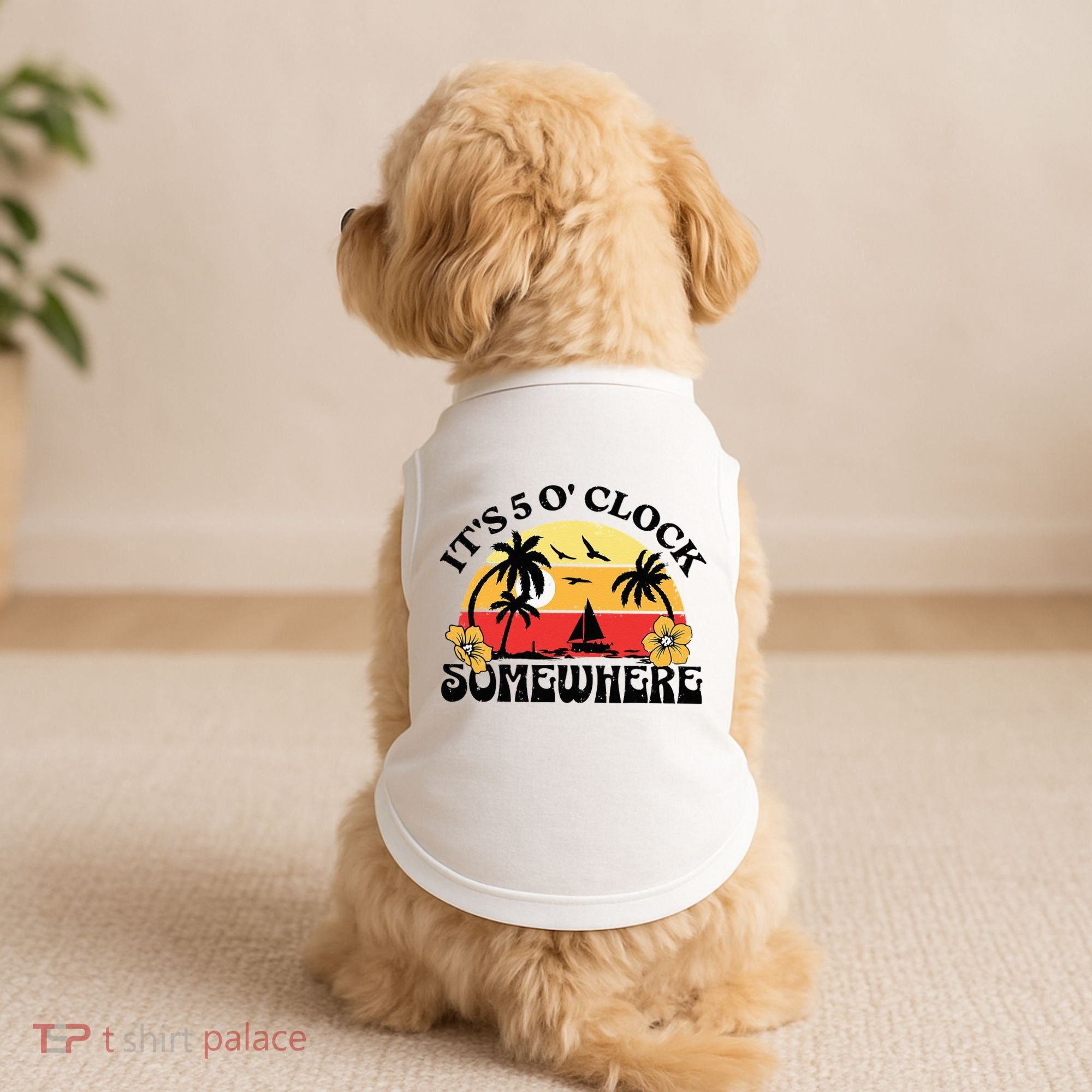 Its 5 O’clock Somewhere Summer Retro Sunset Drinking Doggie Tank