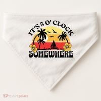 Its 5 O’clock Somewhere Summer Retro Sunset Drinking USA-Made Doggie Bandana thumb 0