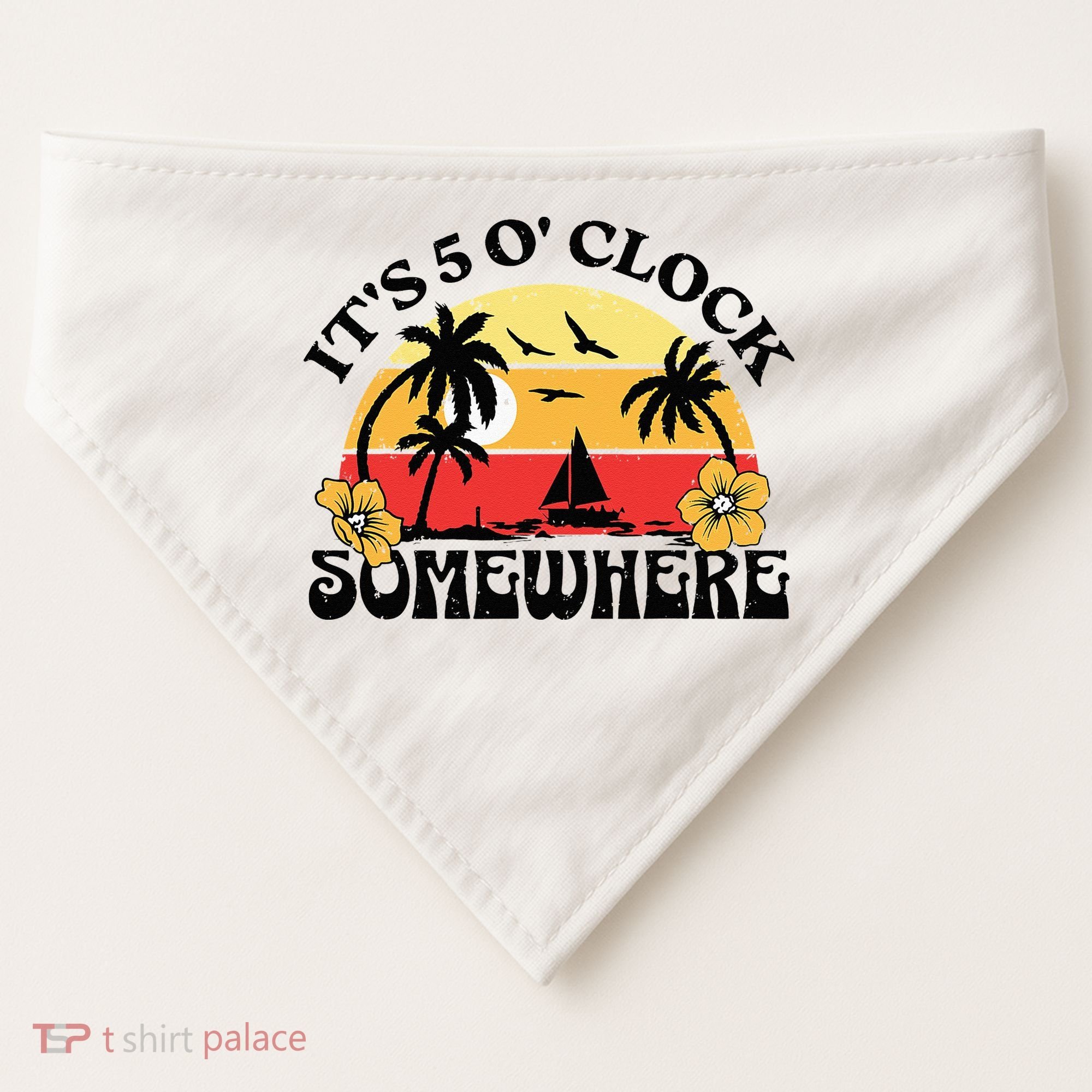 Its 5 O’clock Somewhere Summer Retro Sunset Drinking USA-Made Doggie Bandana