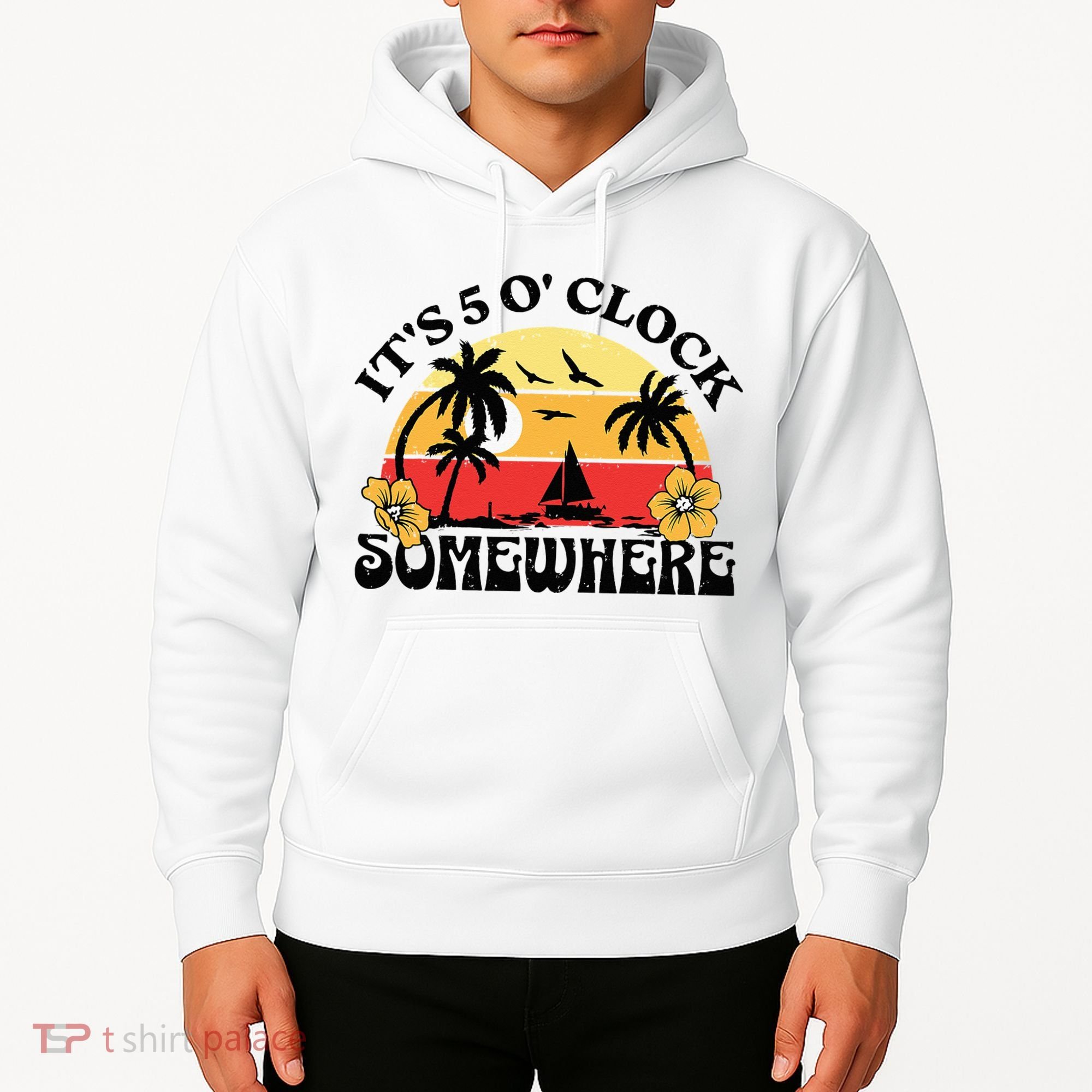 Its 5 O’clock Somewhere Summer Retro Sunset Drinking Hoodie