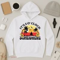 Its 5 O’clock Somewhere Summer Retro Sunset Drinking Hoodie thumb 3