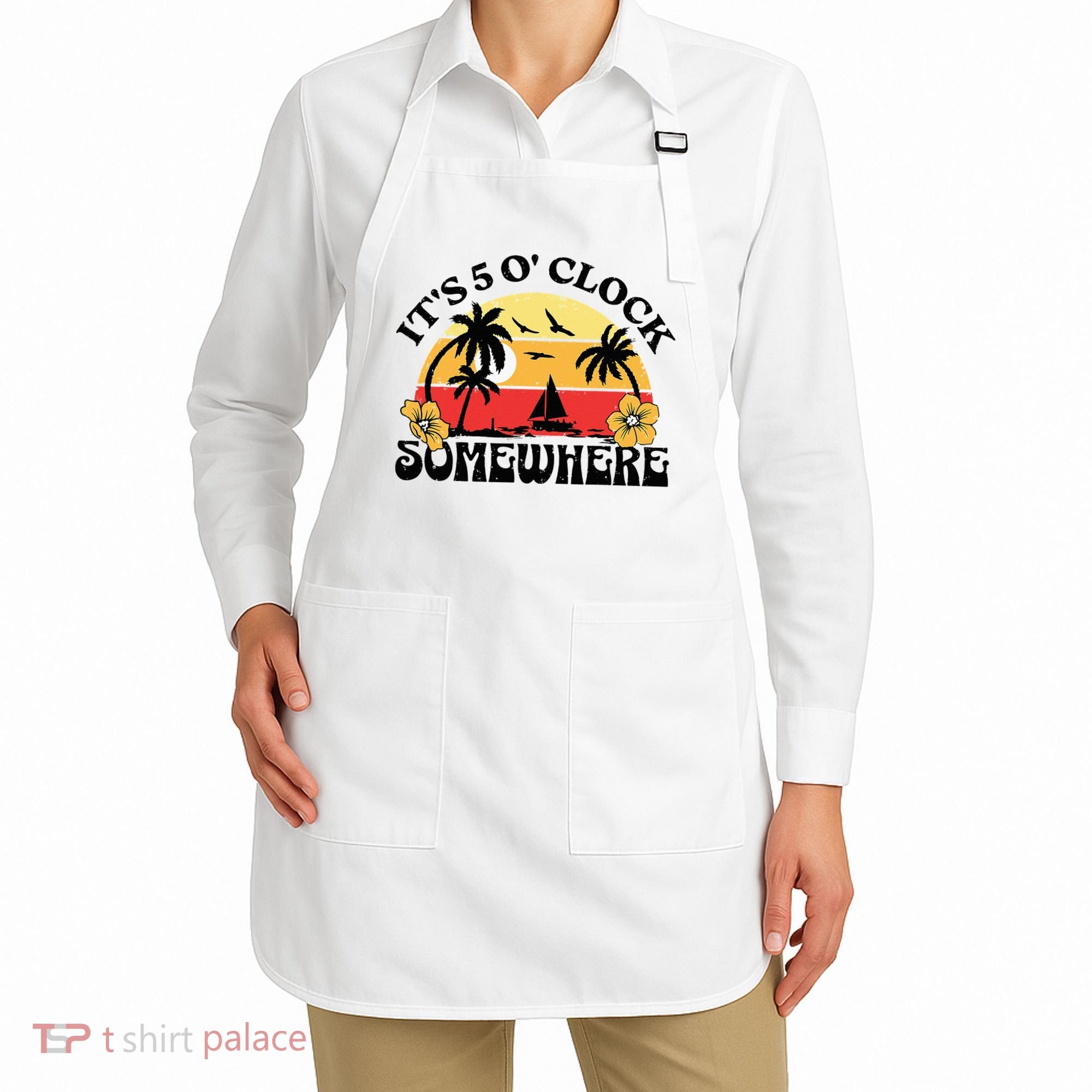 Its 5 O’clock Somewhere Summer Retro Sunset Drinking Apron