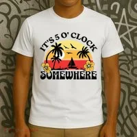Its 5 O’clock Somewhere Summer Retro Sunset Drinking T-Shirt thumb 3