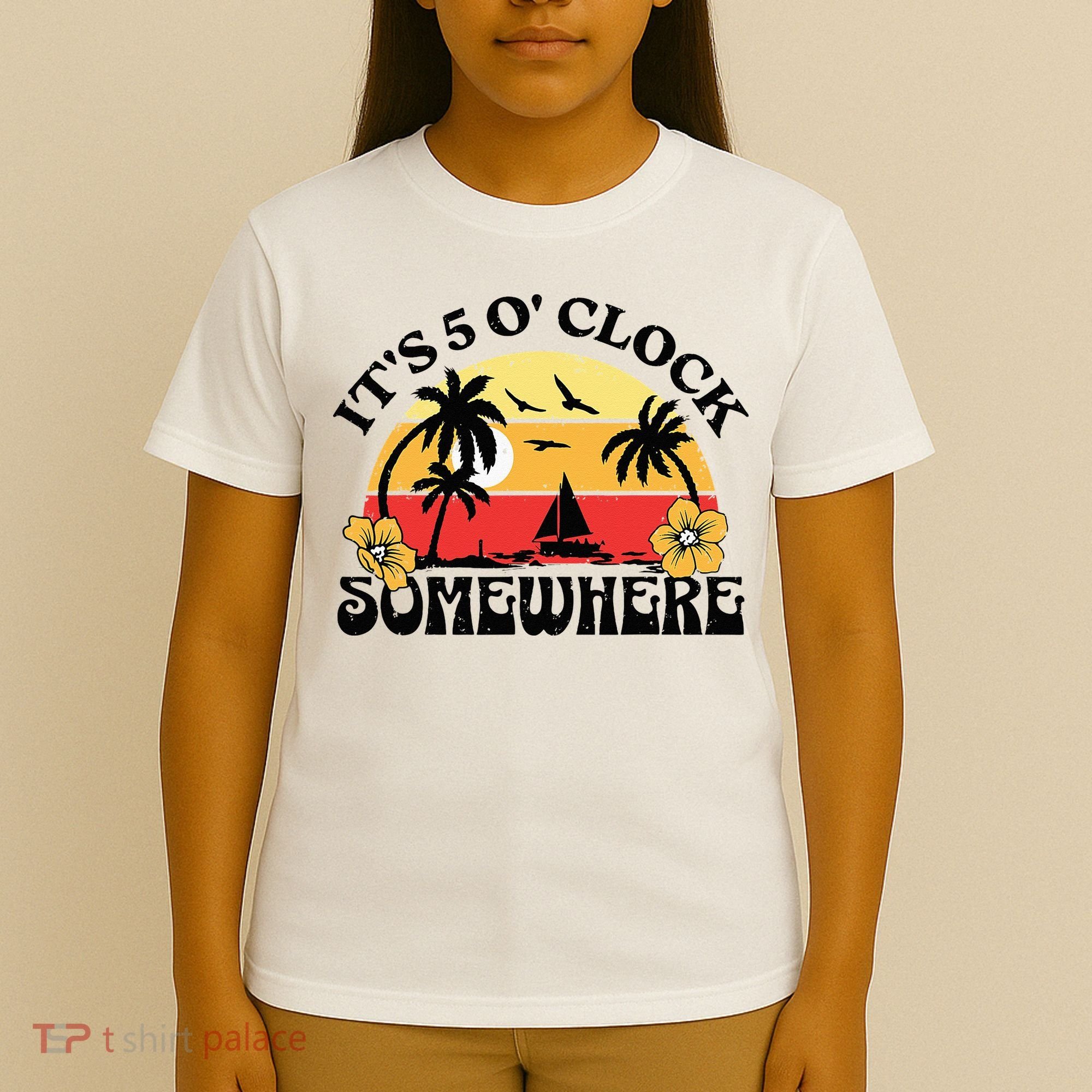 Its 5 O’clock Somewhere Summer Retro Sunset Drinking T-Shirt