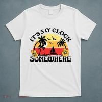 Its 5 O’clock Somewhere Summer Retro Sunset Drinking T-Shirt thumb 5