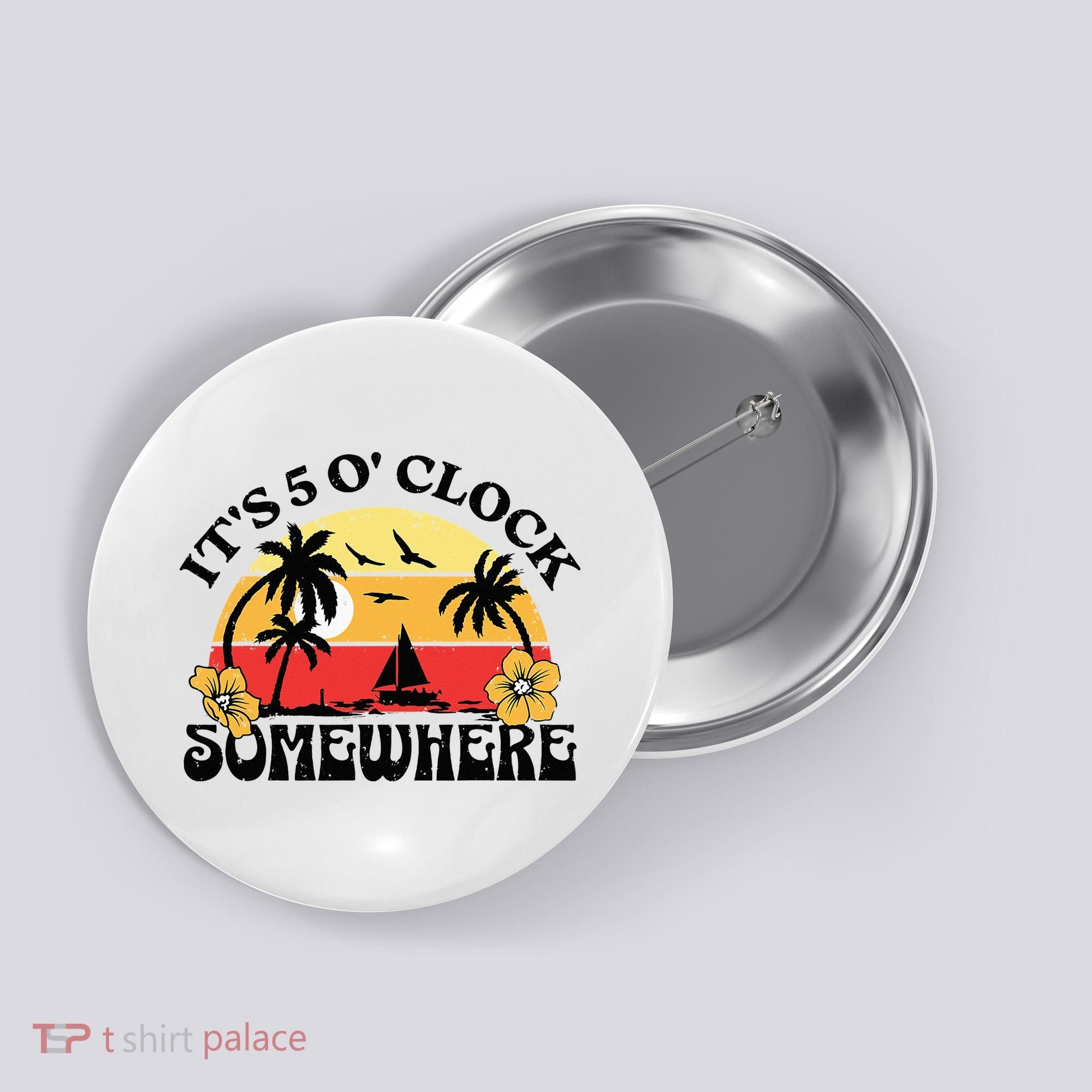 Its 5 O’clock Somewhere Summer Retro Sunset Drinking Button