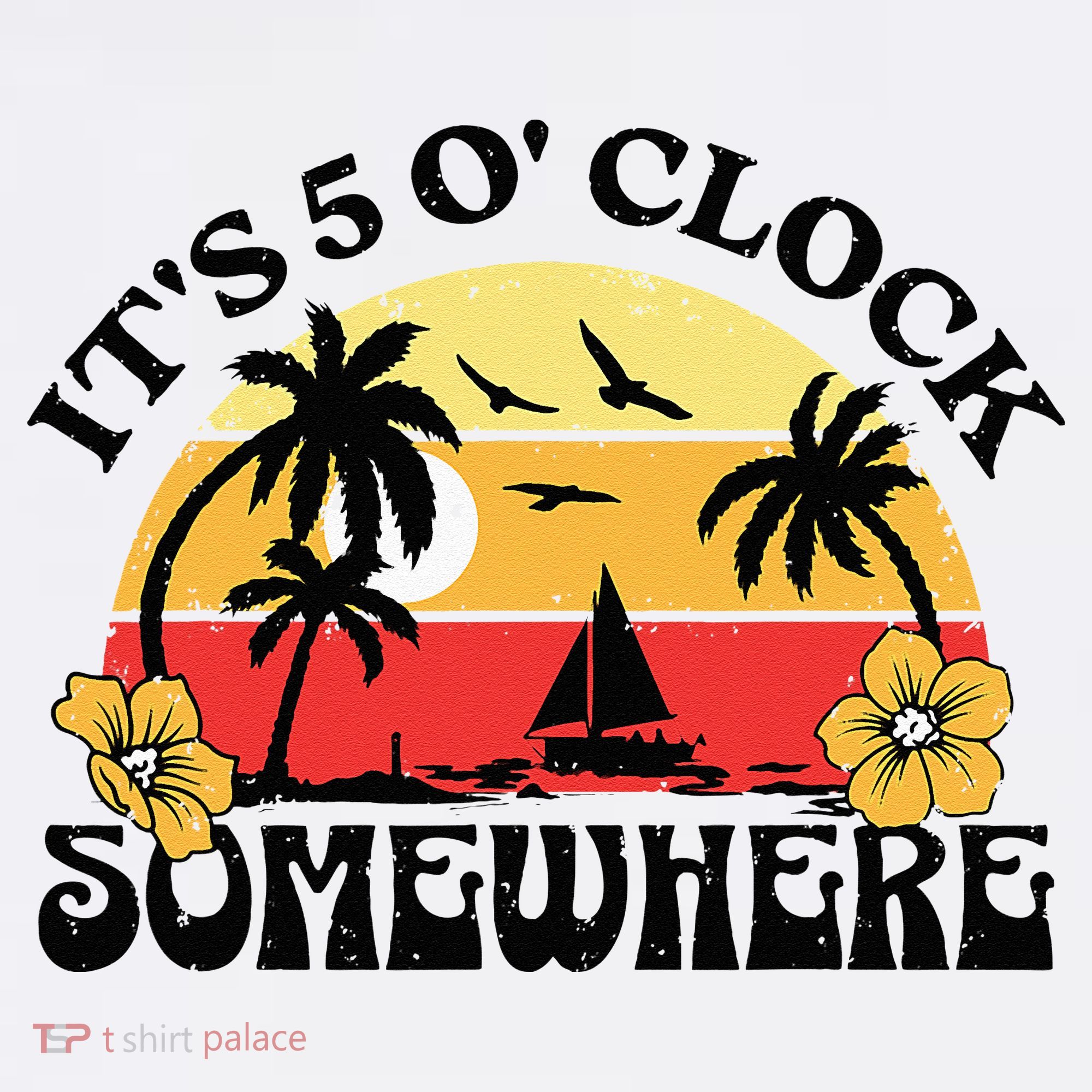 Its 5 O’clock Somewhere Summer Retro Sunset Drinking Polo