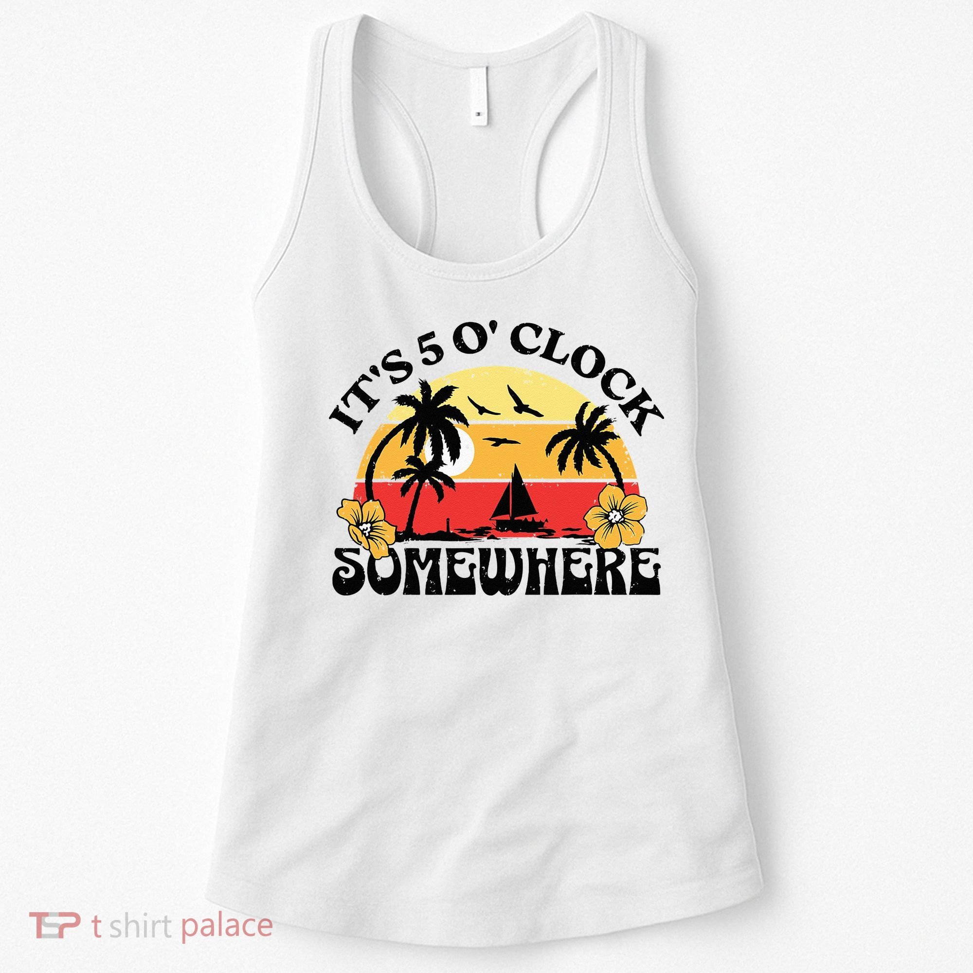 Its 5 O’clock Somewhere Summer Retro Sunset Drinking Women's Tank Top