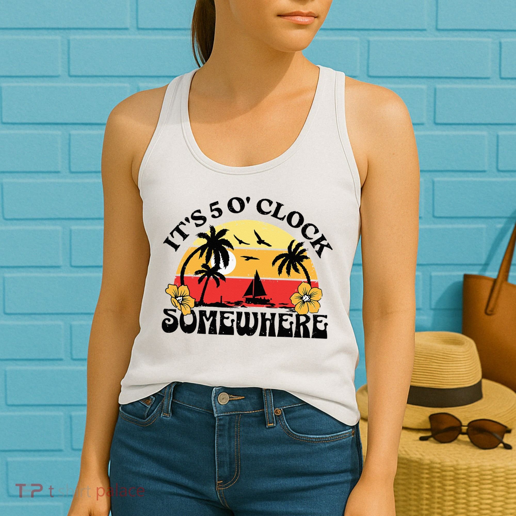 Its 5 O’clock Somewhere Summer Retro Sunset Drinking Women's Tank Top