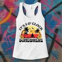 Its 5 O’clock Somewhere Summer Retro Sunset Drinking Women's Tank Top thumb 3
