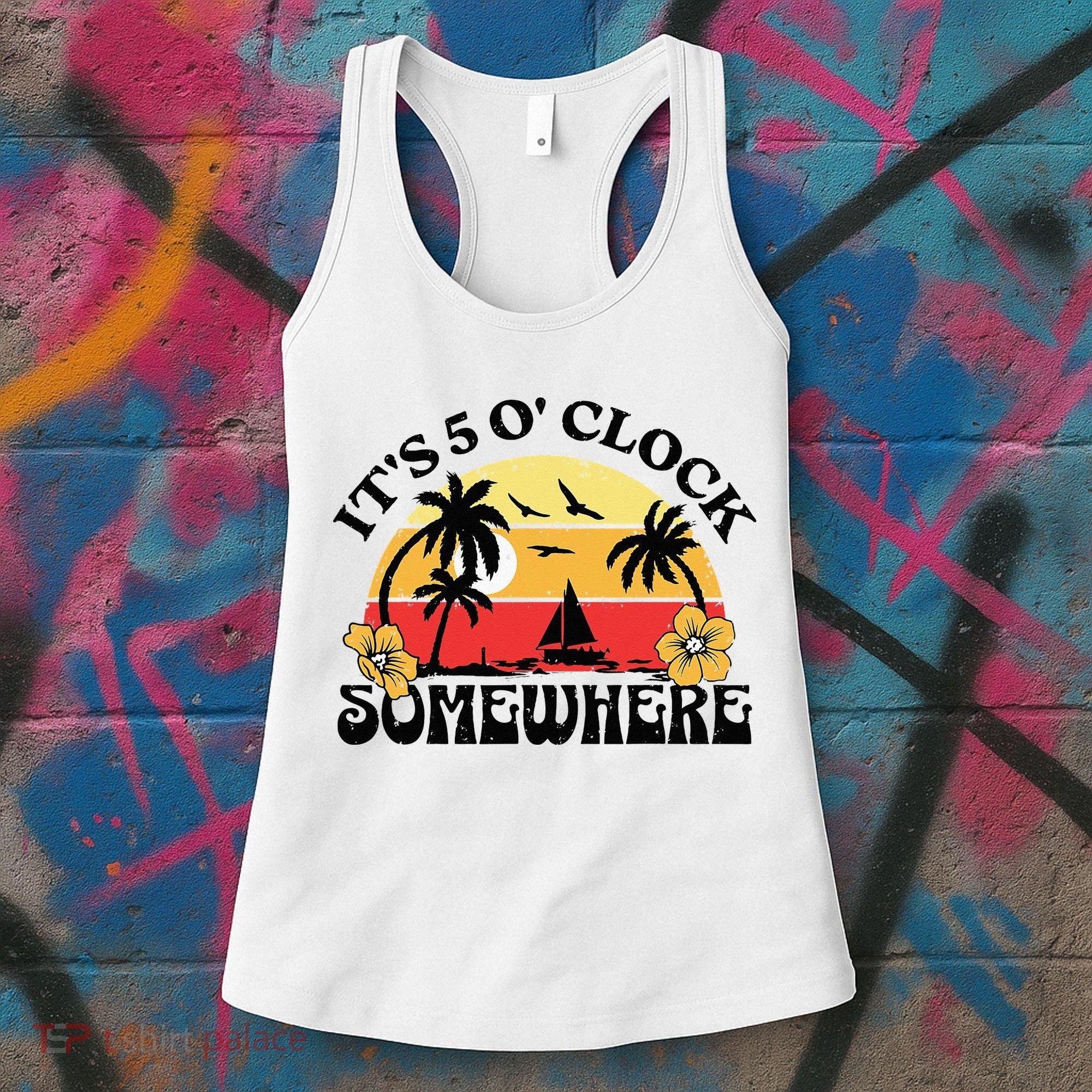 Its 5 O’clock Somewhere Summer Retro Sunset Drinking Women's Tank Top