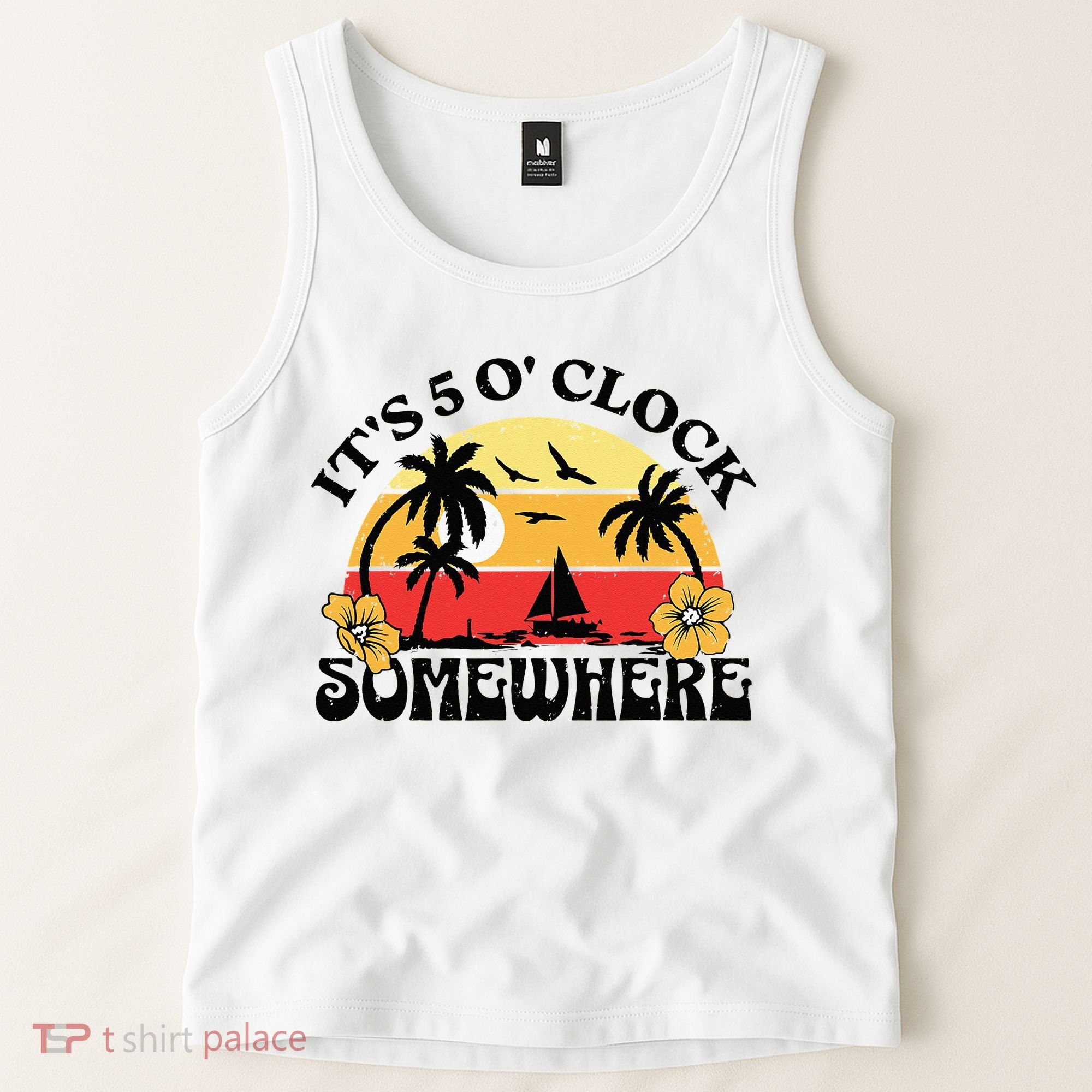 Its 5 O’clock Somewhere Summer Retro Sunset Drinking Tank Top