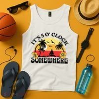 Its 5 O’clock Somewhere Summer Retro Sunset Drinking Tank Top thumb 4