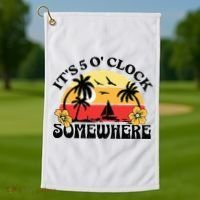 Its 5 O’clock Somewhere Summer Retro Sunset Drinking Golf Towel thumb 1