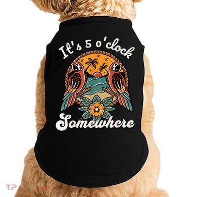 Its 5 O’clock Somewhere Parrot Summer Beach Sunset Drinking Doggie Tank
