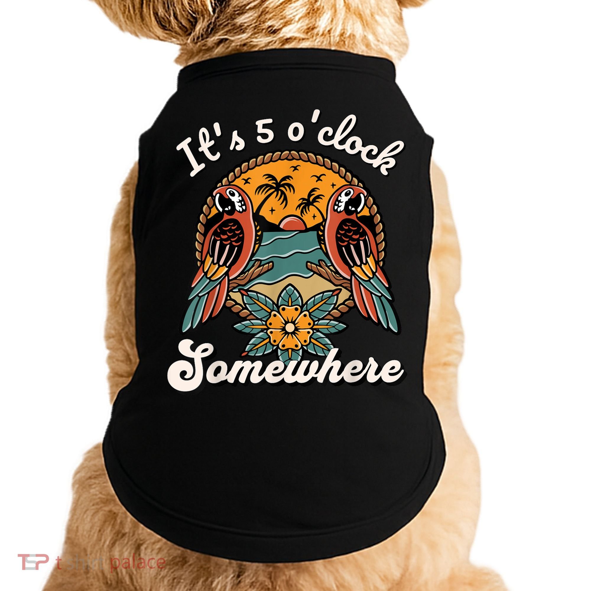 Its 5 O’clock Somewhere Parrot Summer Beach Sunset Drinking Doggie Tank