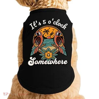 Its 5 O’clock Somewhere Parrot Summer Beach Sunset Drinking Doggie Tank