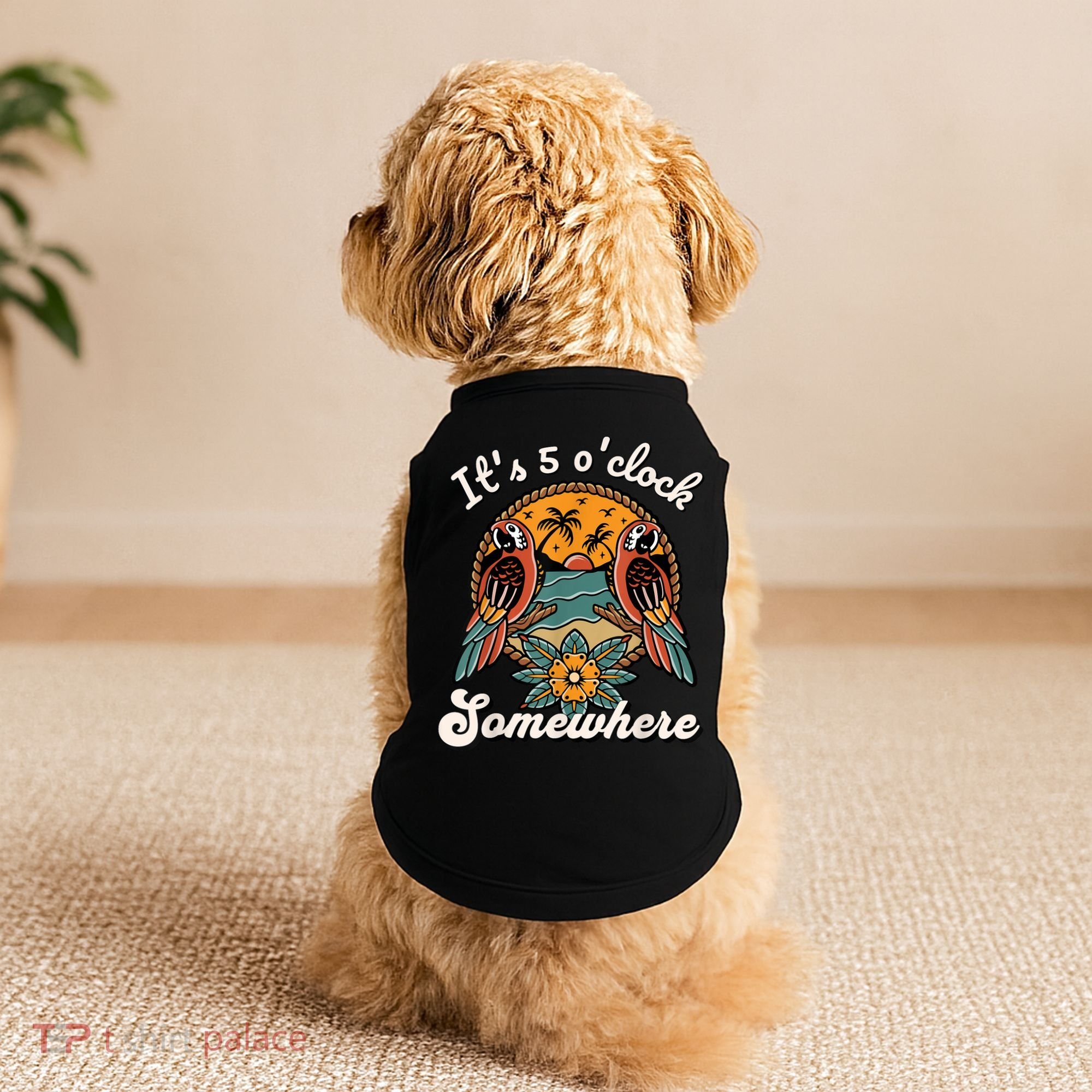 Its 5 O’clock Somewhere Parrot Summer Beach Sunset Drinking Doggie Tank
