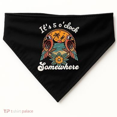 Its 5 O’clock Somewhere Parrot Summer Beach Sunset Drinking USA-Made Doggie Bandana