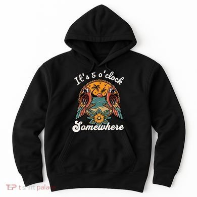 Its 5 O’clock Somewhere Parrot Summer Beach Sunset Drinking Hoodie
